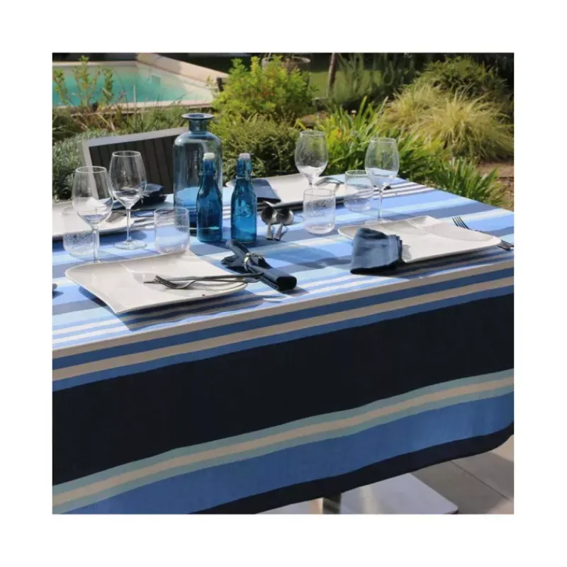 Nappe Table Carrée-Sud Etoffe OLERON Nappe 70% coton 30% polyester enduit 150X150 Marine