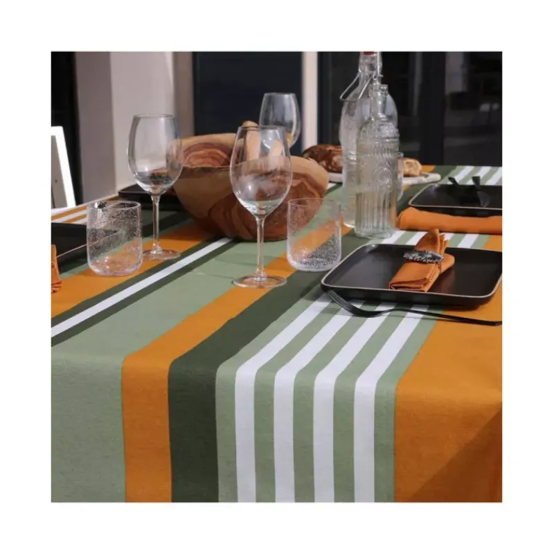 Nappe Table Carrée-Sud Etoffe OLERON Nappe 70% coton 30% polyester enduit 150X150 Oil green