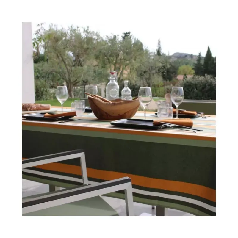 Nappe Table Rectangulaire-Sud Etoffe OLERON Nappe 70% coton 30% polyester enduit 200X150 Oil green