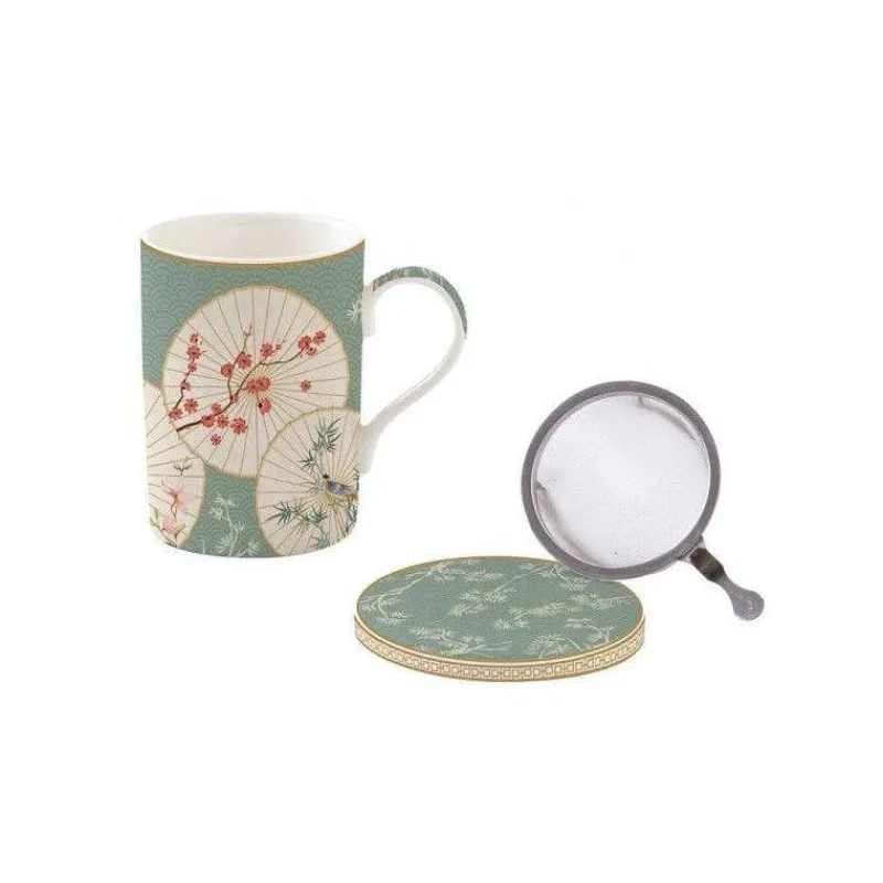 Mugs-Easy Life Oriental Dreams Coffret Mug Tisanière Porcelaine 350 ml EASYLIFE