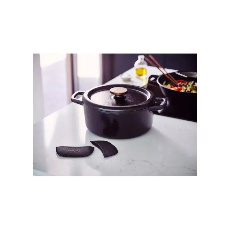 Gants Et Maniques-BEKA Paire de couvre poignées isolante en Cuir noir pour cocotte en fonte NORI