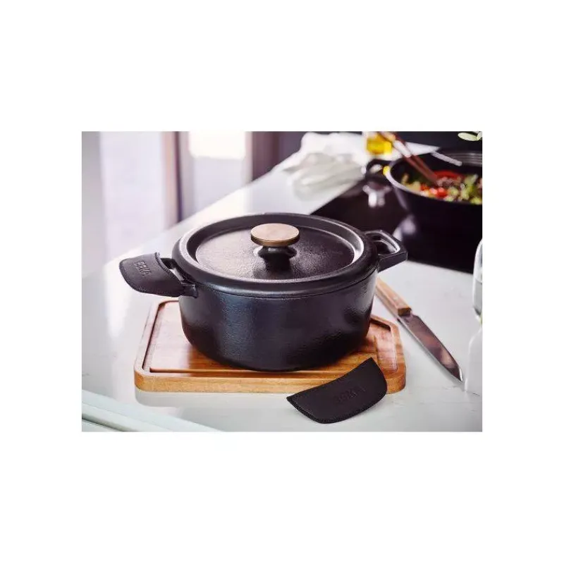 Gants Et Maniques-BEKA Paire de couvre poignées isolante en Cuir noir pour cocotte en fonte NORI
