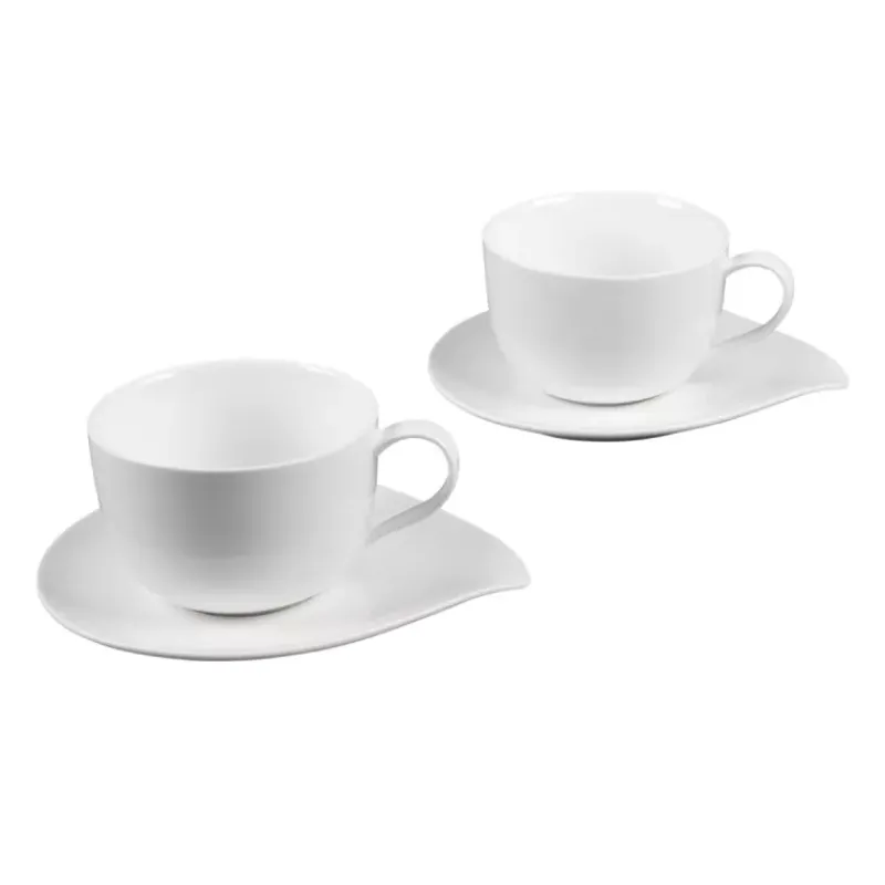 Tasses-TABLE PASSION PETALE Déjeuner 55 cl avec sous-tasse en porcelaine blanche - Les 2