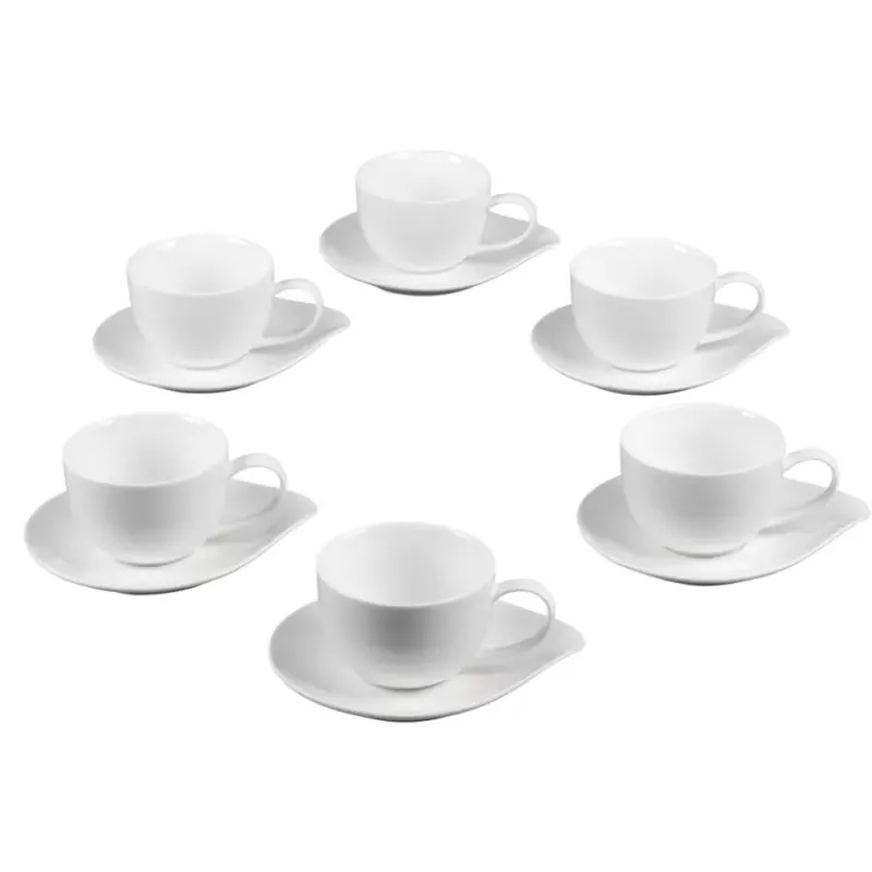 Tasses-TABLE PASSION PETALE Tasse café 10 cl avec sous-tasse en porcelaine blanche - Les 6