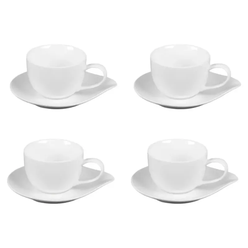Tasses-TABLE PASSION PETALE Tasse café 20 cl avec sous-tasse en porcelaine blanche - Les 4