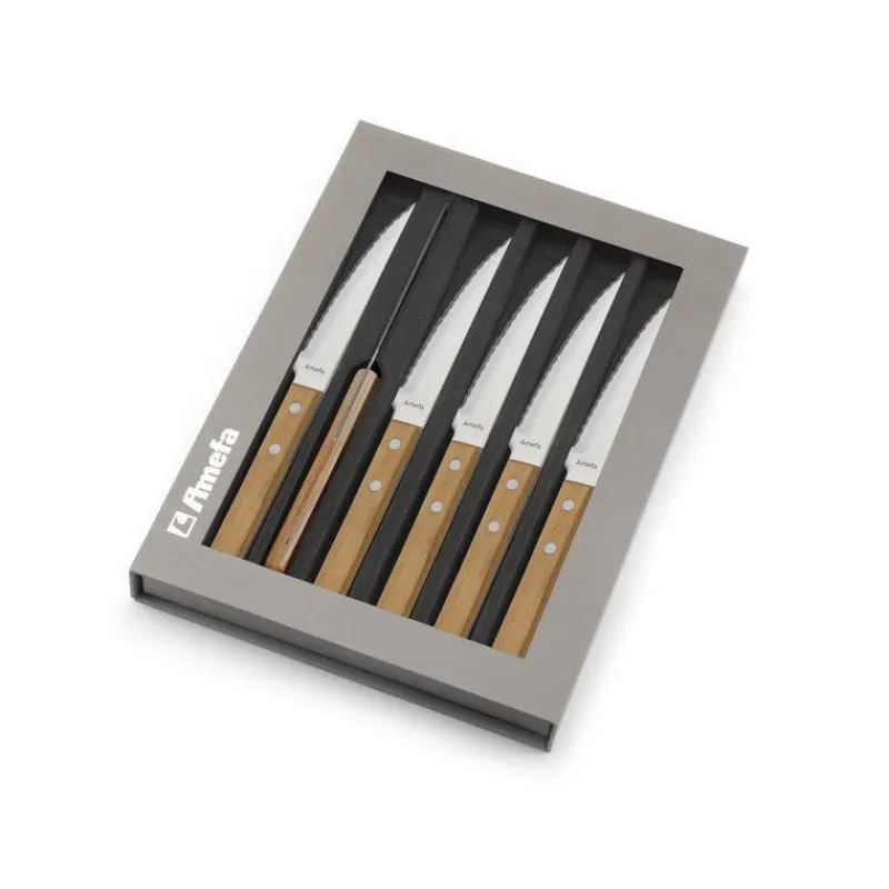 Couteaux À Steak | Couteaux-Amefa PIZZA Bois Coffret de 6 Couteaux à Steak et Pizza Manche BOIS Pakka