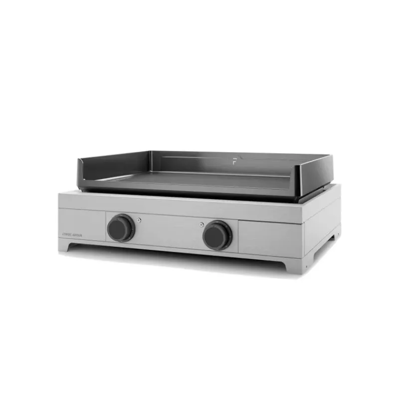 Plancha À Gaz-FORGE ADOUR Plancha GAZ en fonte Châssis Inox 2 feux MODERN 60