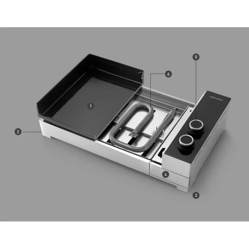 Plancha À Gaz-FORGE ADOUR Plancha GAZ en fonte Châssis Inox 2 feux PREMIUM 60