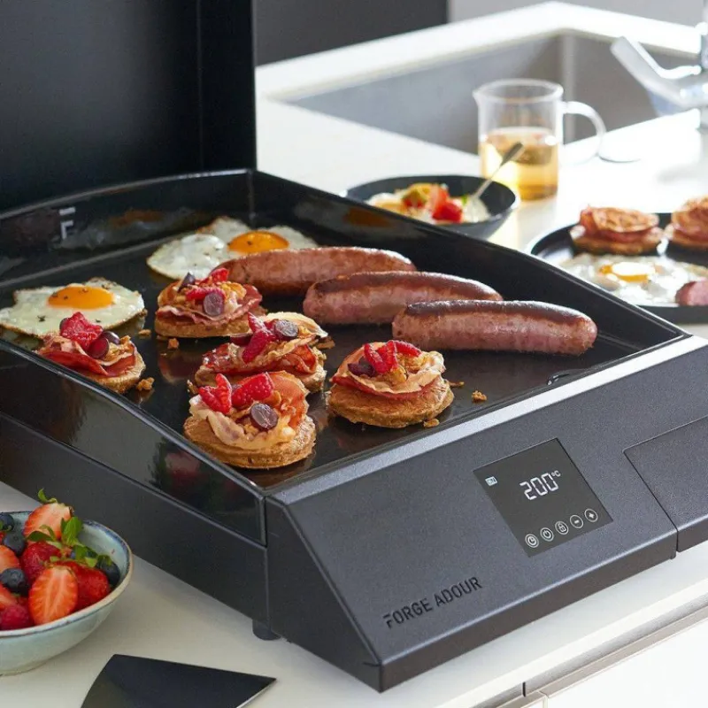 Planchas Portatives | Plancha Électrique-FORGE ADOUR Plancha électrique COOKING Fonte émaillée + Capot INDOOR intérieur Extérieur Acier Noir