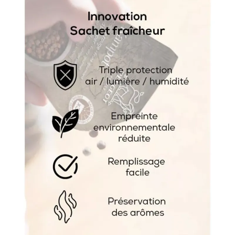 Epices-PEUGEOT Poivre noir Tan Hoi du Vietnam Sachets fraicheur 140g