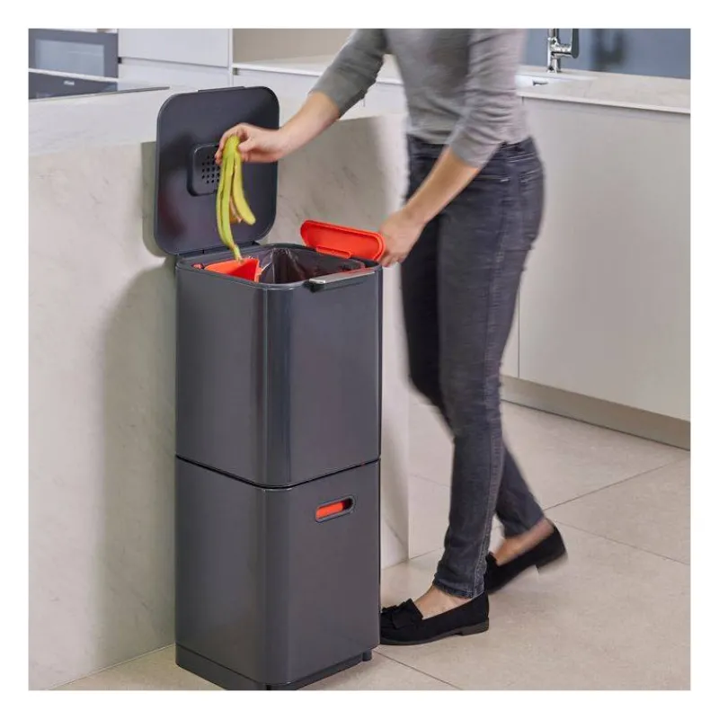 Poubelles De Tri Sélectif-Joseph Joseph Poubelle de cuisine Tri Sélectif TOTEM Compact 40 L Gris Graphite
