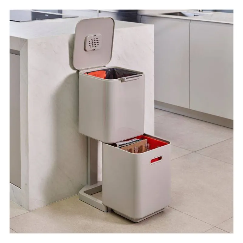 Poubelles De Tri Sélectif-Joseph Joseph Poubelle de cuisine Tri Sélectif TOTEM Compact 40 L Stone Pierre