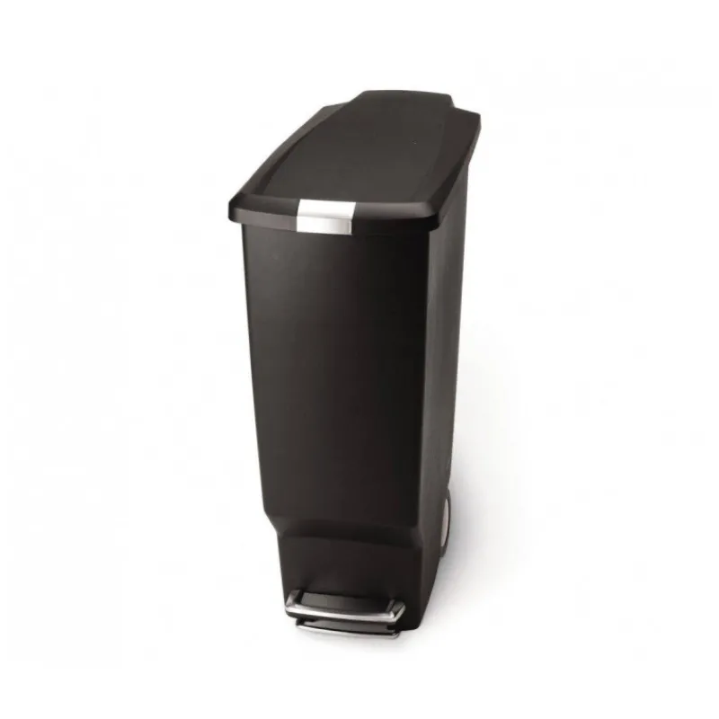 Poubelles À Pédale-simplehuman Poubelle de cuisine étroite en plastique roulettes 40 L Noire