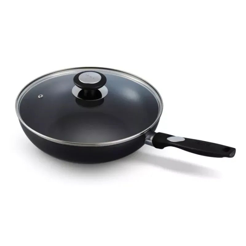Woks Revêtements Céramique | Woks Revêtements Anti-adhérents-BEKA PRO INDUC Sauteuse Wok induction corps alu ép 3mm revêtement céramique D28 + couvercle