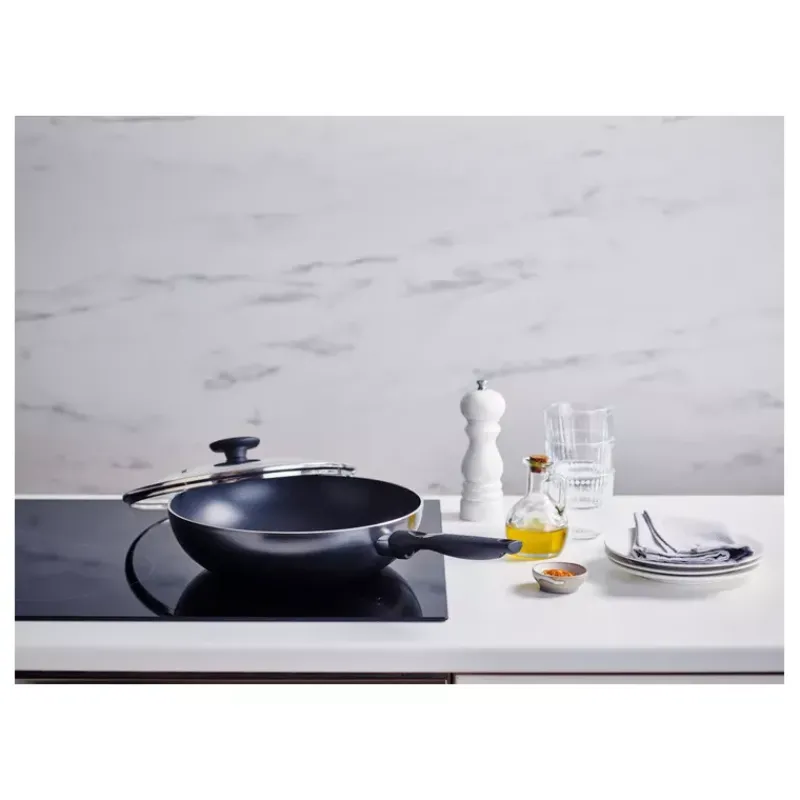 Woks Revêtements Céramique | Woks Revêtements Anti-adhérents-BEKA PRO INDUC Sauteuse Wok induction corps alu ép 3mm revêtement céramique D28 + couvercle