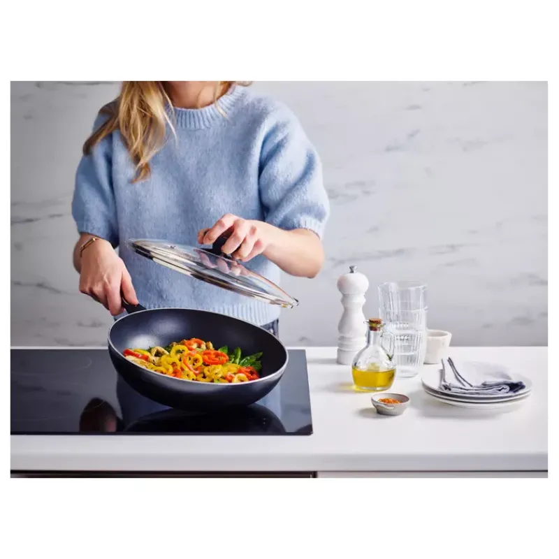 Woks Revêtements Céramique | Woks Revêtements Anti-adhérents-BEKA PRO INDUC Sauteuse Wok induction corps alu ép 3mm revêtement céramique D28 + couvercle