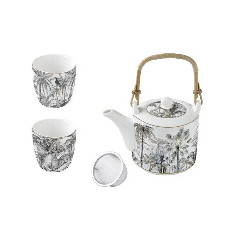 Théières, Cafetières Et Accessoires | Théière Porcelaine-Easy Life RETRO JUNGLE Ensemble Théière avec 2 Tasses porcelaine  SC