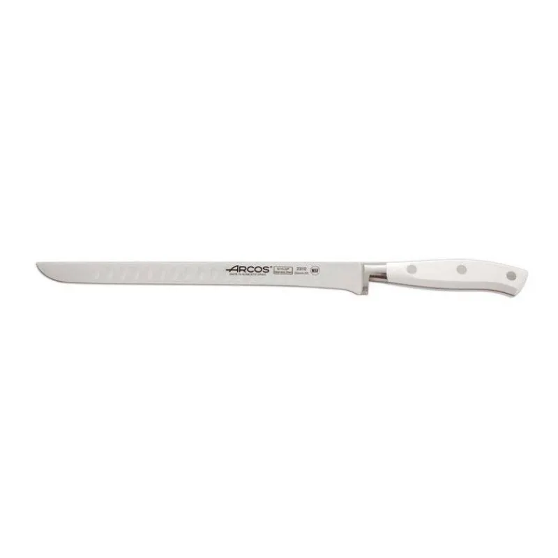 Couteaux Acier | Couteau À Jambon-ARCOS RIVIERA BLANC Couteau flexible alvéolé Jambon Saumon 25 cm