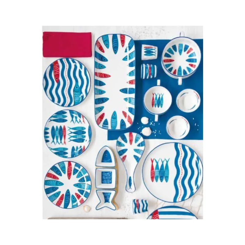 Assiettes À Desserts-Easy Life SARDINE´S PARTY Assiette à dessert en Porcelaine EASYLIFE D21 Vagues et poissons SC