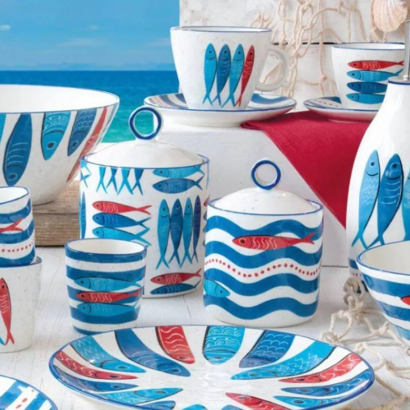 Assiettes À Desserts-Easy Life SARDINE´S PARTY Assiette à dessert en Porcelaine EASYLIFE D21 Vagues et poissons SC
