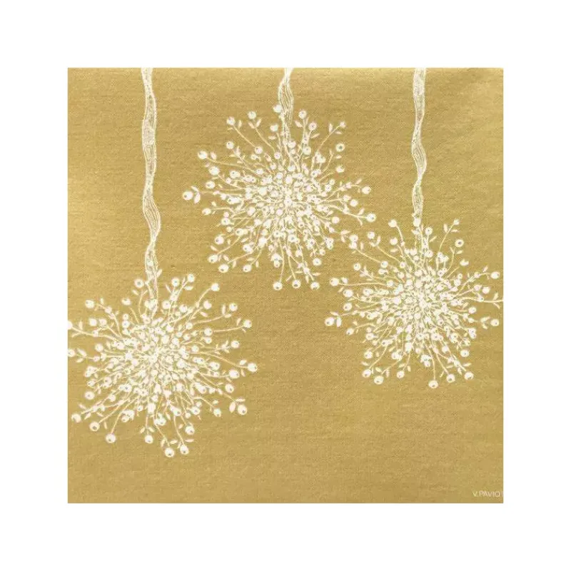 Les Serviettes De Table Papier-Franu00e7oise PAVIOT Serviette de table 25x25 Jetable Intissé Françoise PAVIOT Paquet de 20 - Boule de Gui Or