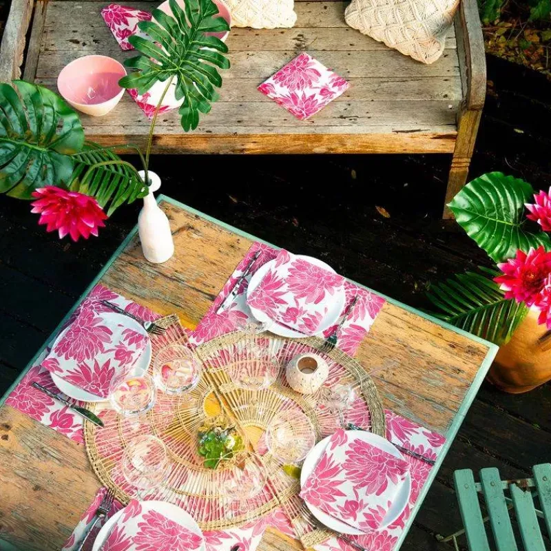 Les Serviettes De Table Papier-Franu00e7oise PAVIOT Serviette de table 40x40 Jetable Intissé Françoise PAVIOT Paquet de 20 - Dahlia Rose