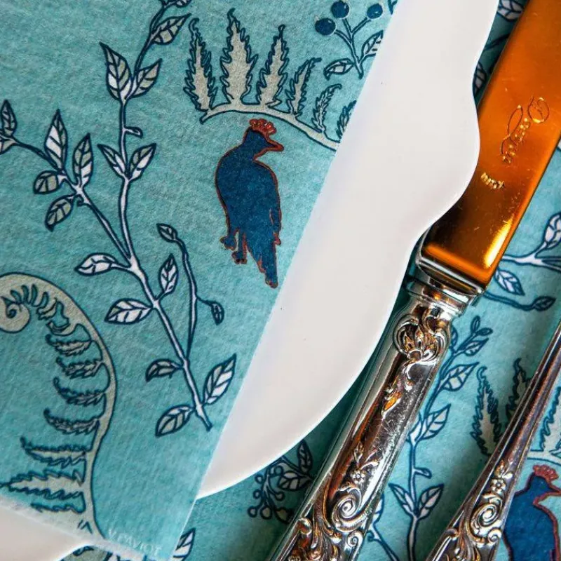 Les Serviettes De Table Papier-Franu00e7oise PAVIOT Serviette de table 40x40 Jetable Intissé Françoise PAVIOT Paquet de 20 - Jardin Merveilleux Bleu