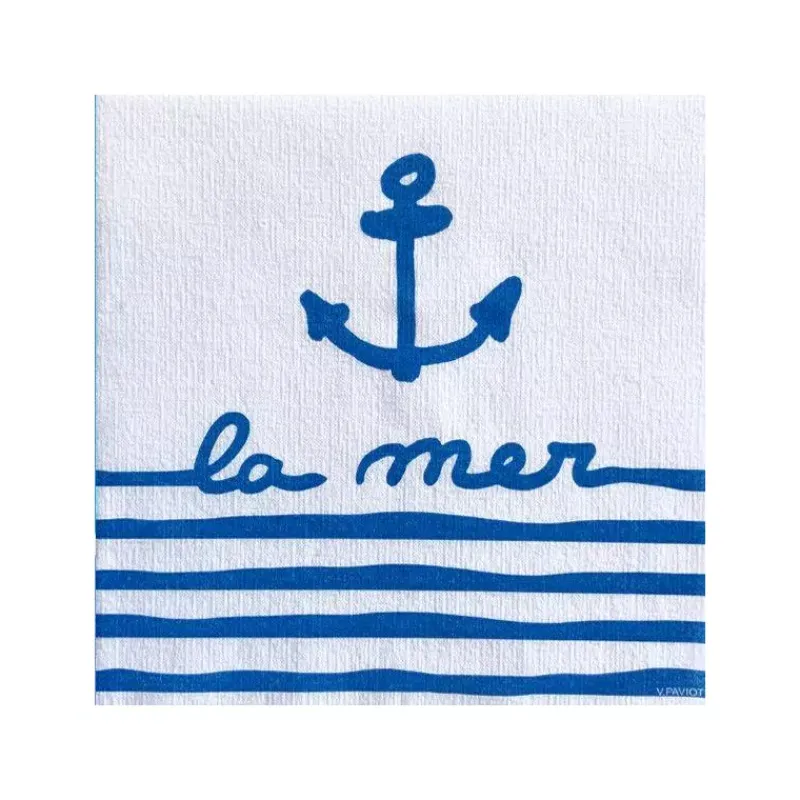 Les Serviettes De Table Papier-Franu00e7oise PAVIOT Serviette de table 40x40 Jetable Intissé Françoise PAVIOT Paquet de 20 - La Mer Bleu