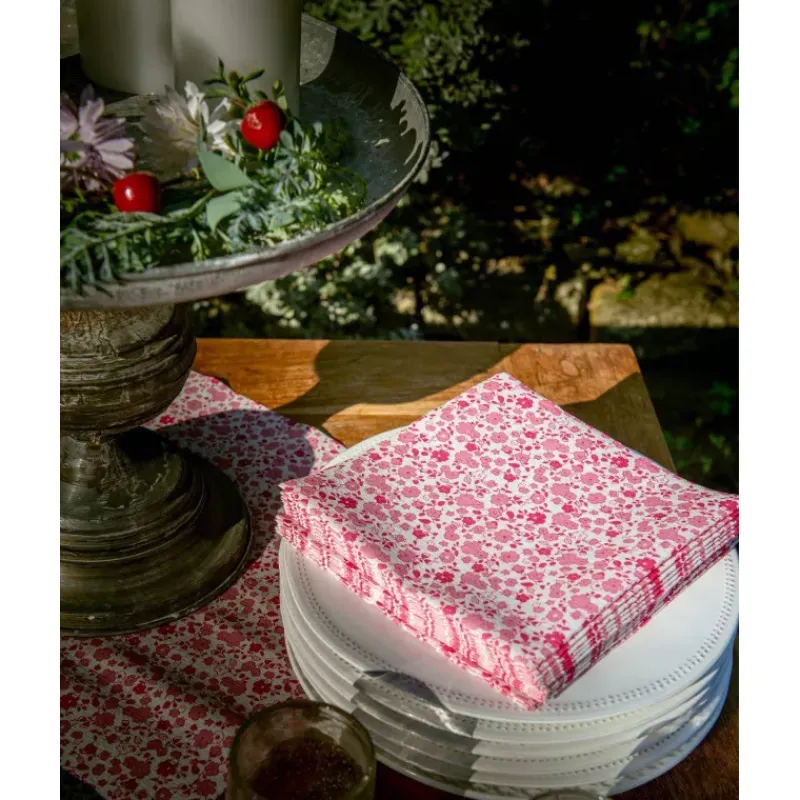 Les Serviettes De Table Papier-Franu00e7oise PAVIOT Serviette de table 40x40 jetable intissé Françoise PAVIOT paquet de 20 - Liberty rose