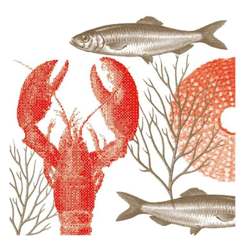 Les Serviettes De Table Papier-Franu00e7oise PAVIOT Serviette de table 25x25 Jetable Intissé Françoise PAVIOT Paquet de 20 - Lobster Homard