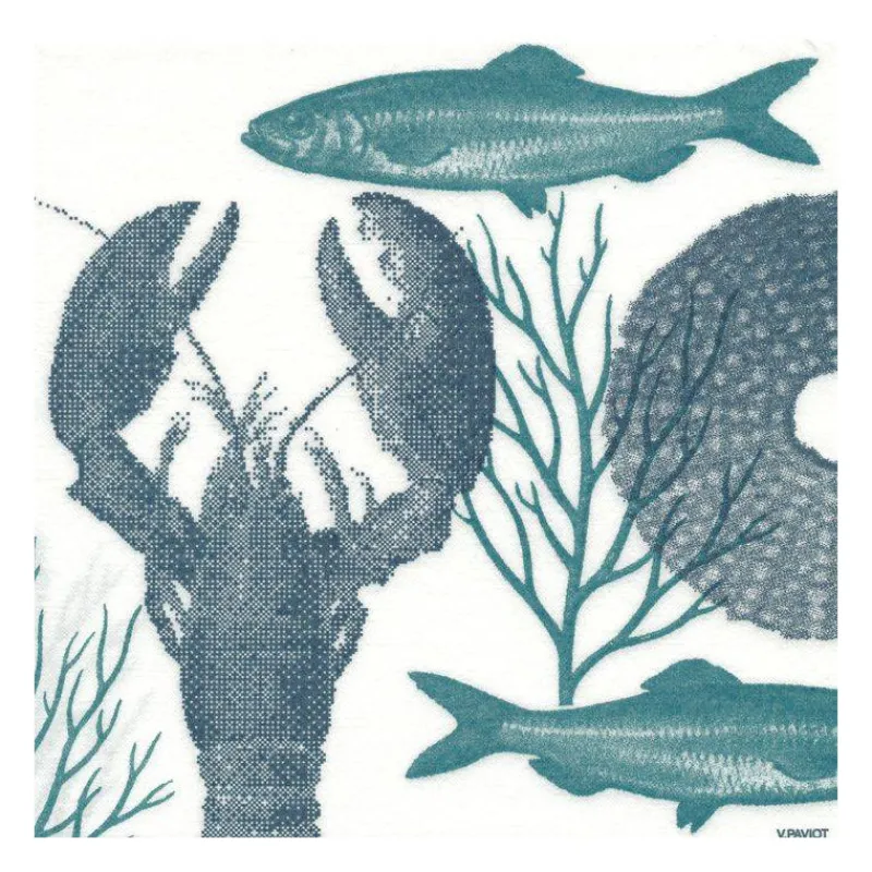 Les Serviettes De Table Papier-Franu00e7oise PAVIOT Serviette de table 40x40 Jetable Intissé Françoise PAVIOT Paquet de 20 - Lobster Homard Bleu