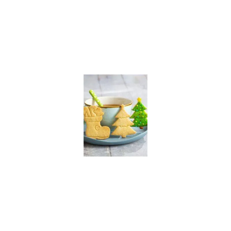 Thème Noël-Decora Set de 2 découpoirs 3D Emporte pièces et poussoirs en plastique Sapin et Botte 8 / 6 cm