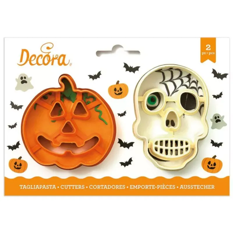Thème Halloween-Decora Set de 2 découpoirs  Emporte pièces  en plastique Citrouille et Tête de Mort  Halloween