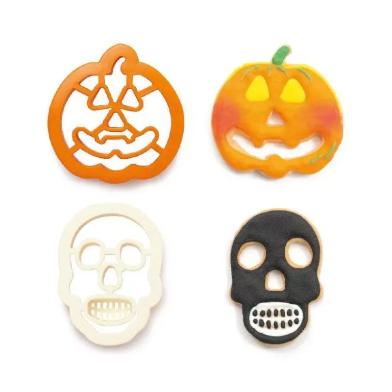 Thème Halloween-Decora Set de 2 découpoirs  Emporte pièces  en plastique Citrouille et Tête de Mort  Halloween