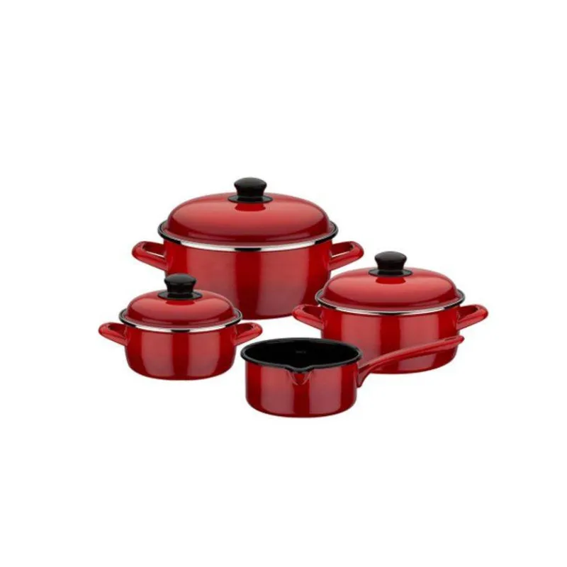 Faitouts | Casseroles En Acier Émaillé-GSW Set de 7 pièces Faitout Casserole Acier émaillé Induction Red Shadow Rouge