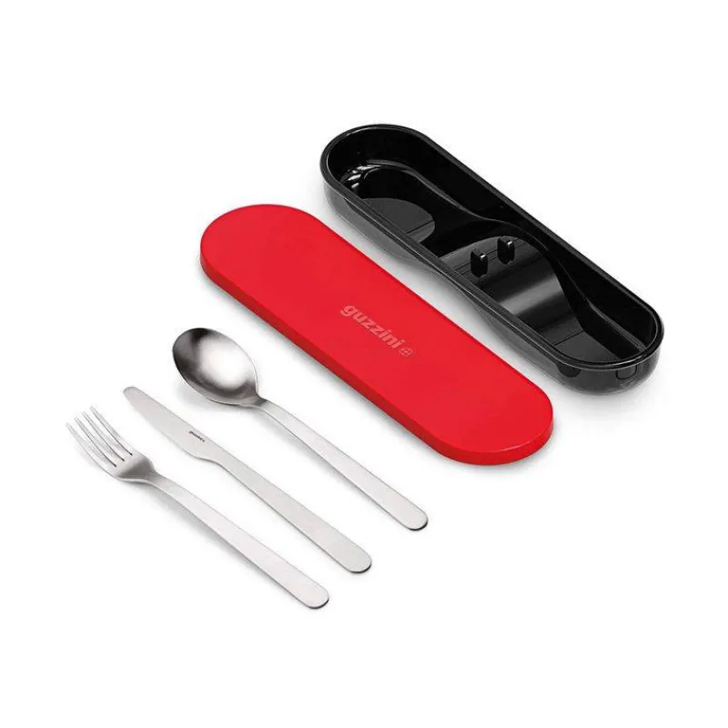 Couverts Nomades-Guzzini STORE&GO 3 couverts de voyage avec boite Rouge