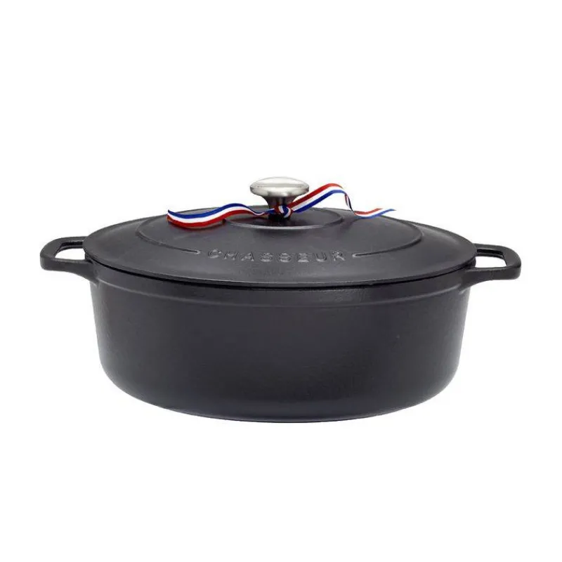 Cocottes En Fonte Traditionnelle-CHASSEUR SUBLIME Cocotte Ovale Fonte émaillée NOIR Diamètre 17 cm