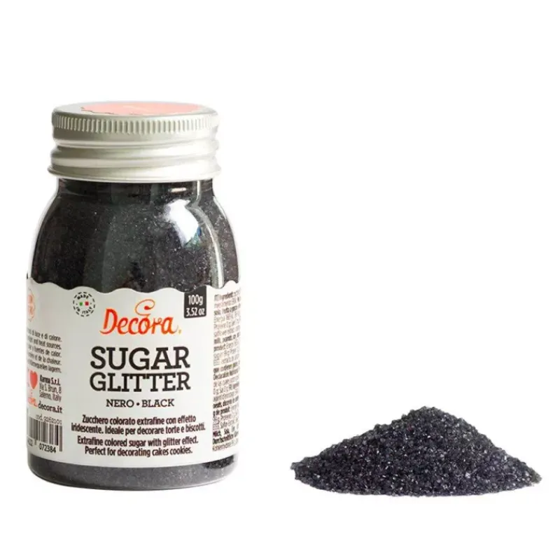 Sucres Et Décors-Decora Sucre en poudre pailletée Pot de 100 g  NOIR
