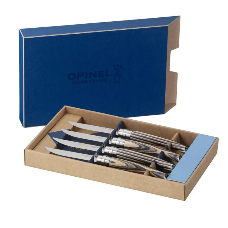 Couteaux À Steak | Couteaux-OPINEL TABLE CHIC Coffret Kraft 4 couteaux Steak de table Bouleau Lamellé