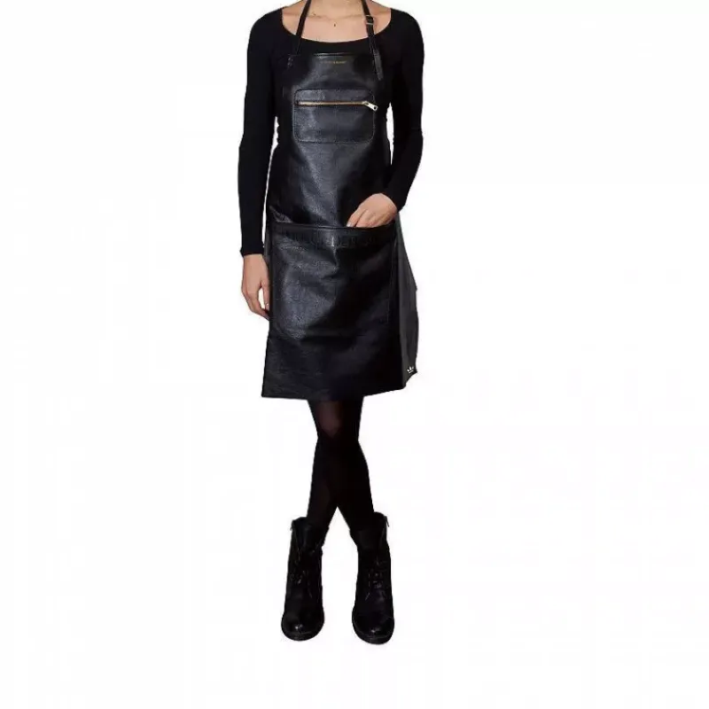 Tabliers-DUTCHDELUXES Tablier en cuir avec poche zippée Noir Taille Unique