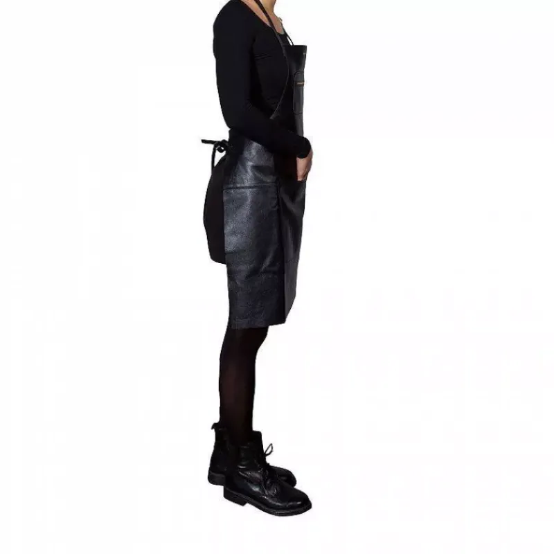 Tabliers-DUTCHDELUXES Tablier en cuir avec poche zippée Noir Taille Unique