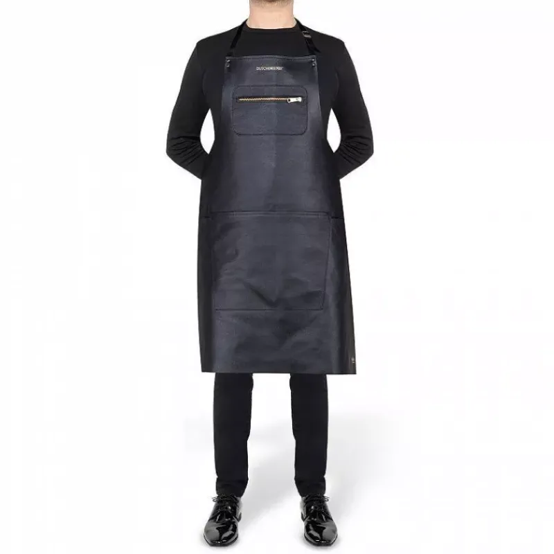 Tabliers-DUTCHDELUXES Tablier en cuir avec poche zippée Noir Taille Unique