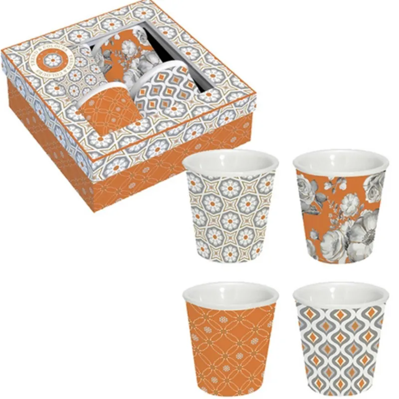 Mugs-Easy Life TREND & COLOUR Coffret Mug expresso Porcelaine - Les 4 Orange
