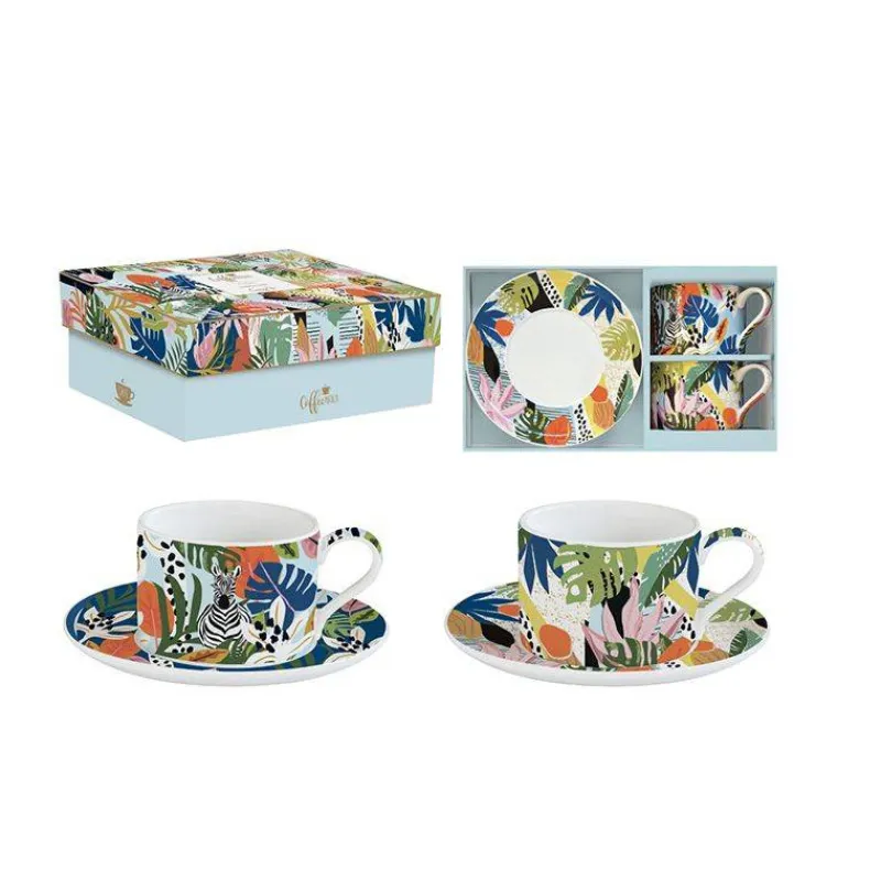 Tasses-Easy Life TROPICAL VIBES Coffret Duo Paire Tasse à Déjeuner Porcelaine