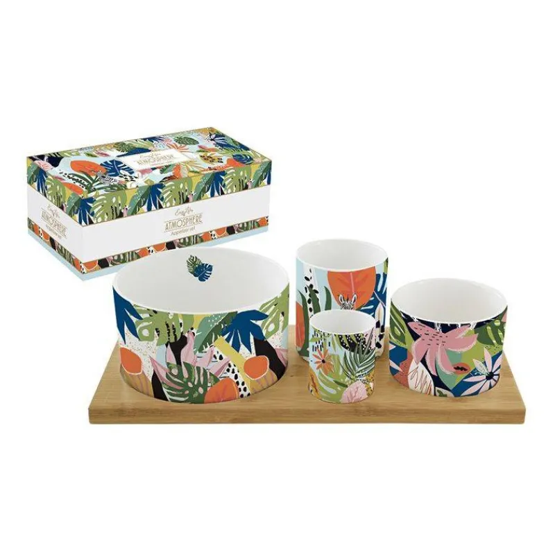 Coupelles Apéritives-Easy Life TROPICAL VIBES Set 4 bols coupelles apéritives Porcelaine sur plateau