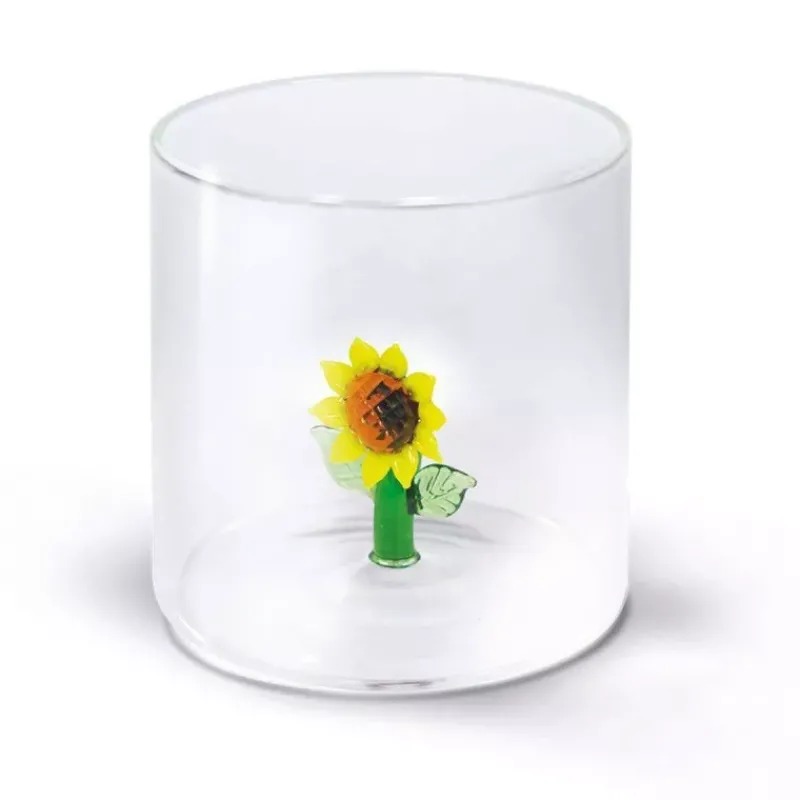 Gobelets-WD Lifestyle Verre Gobelet avec décor intérieur en verre coloré 25 cl Fleur Tournesol