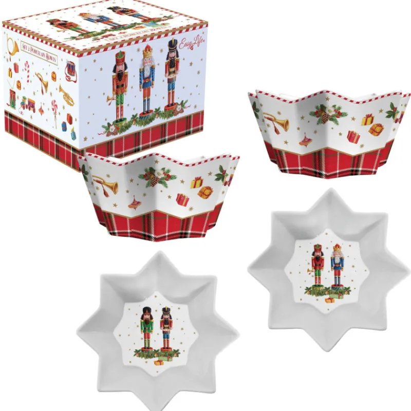 Bols-Easy Life Vintage Nutcrackers Coffret 2 Bols Coupelles Etoile Noël 14 cm Porcelaine Décor Casse Noisette
