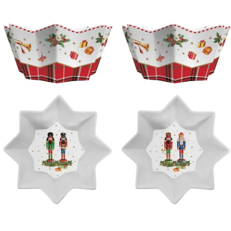Bols-Easy Life Vintage Nutcrackers Coffret 2 Bols Coupelles Etoile Noël 14 cm Porcelaine Décor Casse Noisette