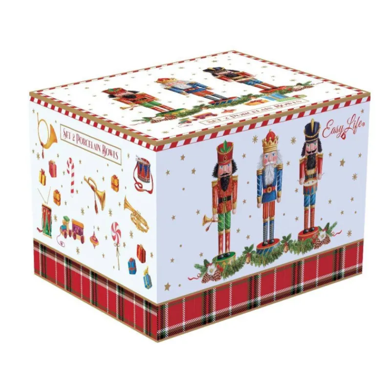Bols-Easy Life Vintage Nutcrackers Coffret 2 Bols Coupelles Etoile Noël 14 cm Porcelaine Décor Casse Noisette