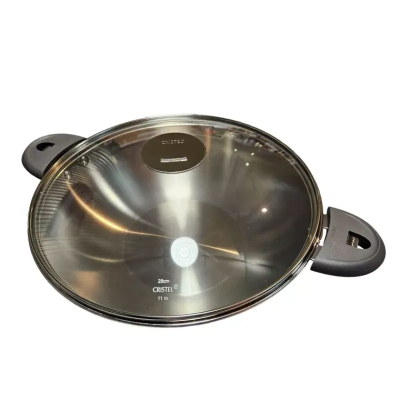 Woks En Inox-CRISTEL Wok 28 cm Castelline amovible inox + couvercle platine et 2 Anses